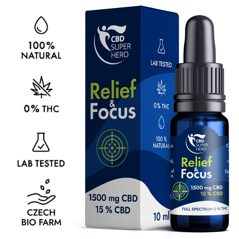 Relief & Focus 15% CBD olej full spectrum, 1500 mg CBD,10 ml